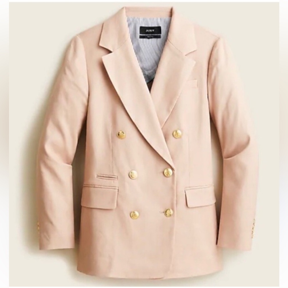 J. Crew Bristol Double-Breasted Blazer in Pale Pink Stretch Linen Size 6